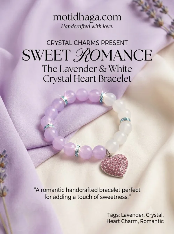Sweet Romance: The Lavender & White Crystal Heart Bracelet